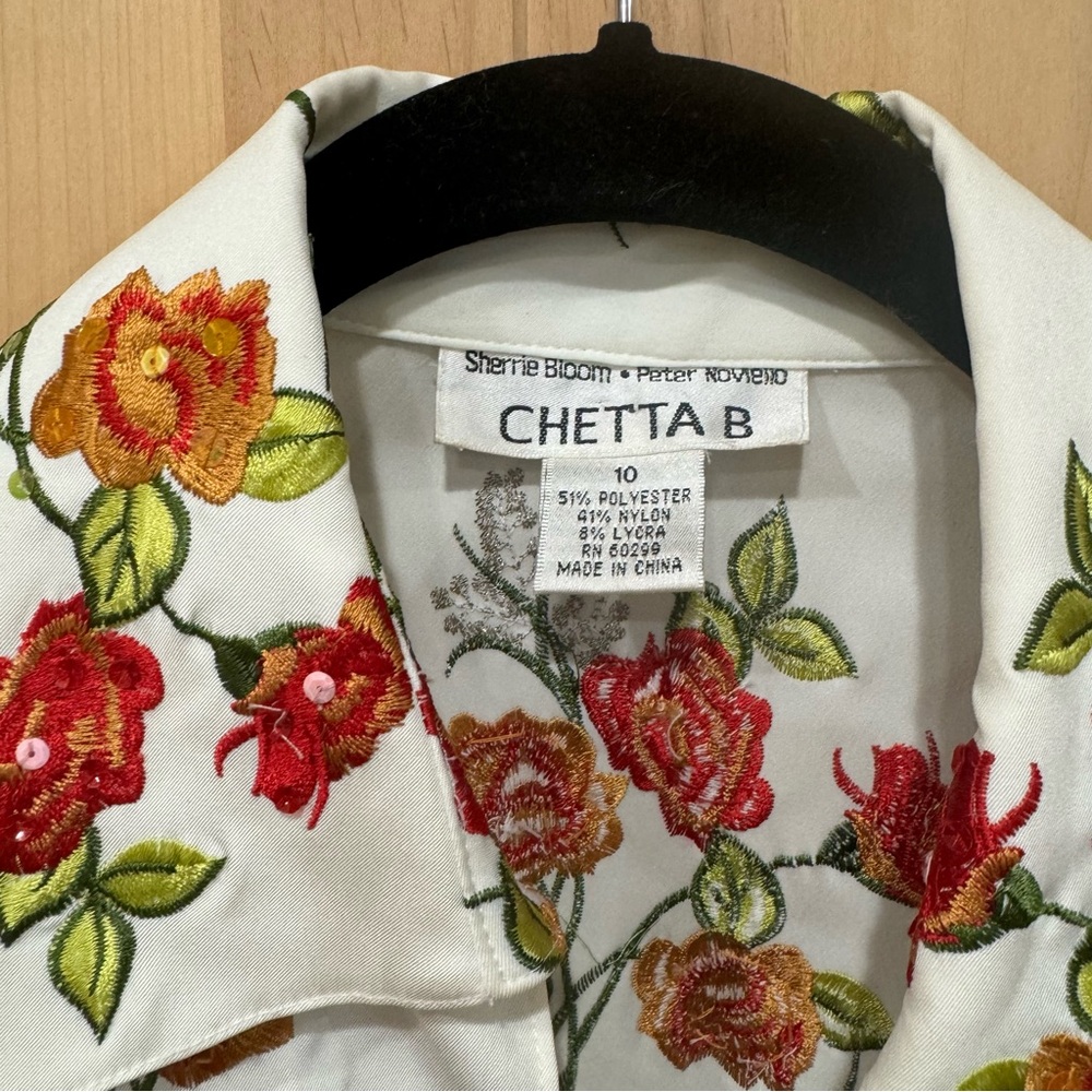 Sherrie Bloom Peter Noviello Chetta B Wrap Blouse Sz 10 White Embroidered Floral - Picture 4 of 16